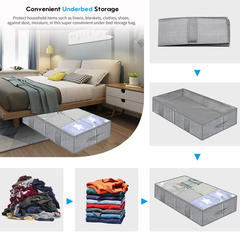 Onlyeasy Breathable Under Bed Storage Bags with 4 Reinforced Handles and Sturdy Side Wall, 2 Pack Eco-friendly Underbed Clothing Blankets Organizer with 2 Strong Zippers, Herringbone Grey, MXRUBBSS2P - Image 3